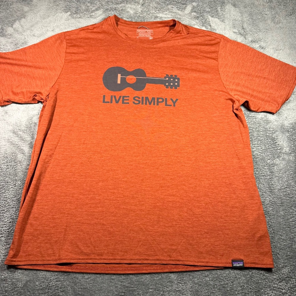 Patagonia Capilene Cool Daily Graphic Shirt Mens Large Orange Live Simply Guitar